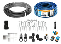 Zestaw nawadniania kropelkowego PROFESSIONAL 10 m z reduktorem ciśnienia (2 linie kroplujące. wąż 20m. szybkozłączki. zegar) / TEGER